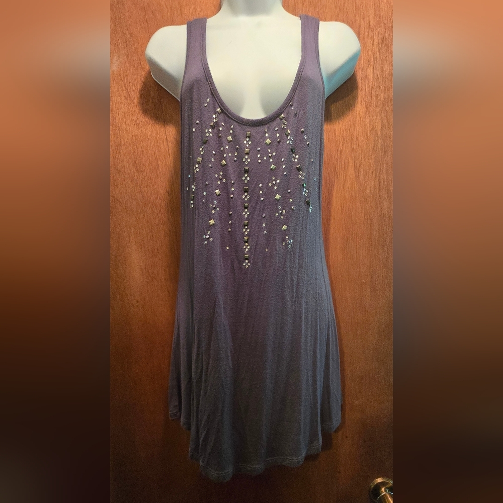 Queen Esther Embellished Dark Gray Tank Top Dress/tunic Bodycon SzM - Picture 2 of 8